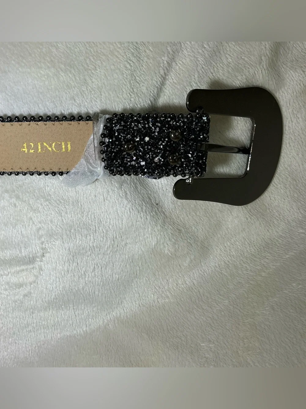 NEW! Black Rhinestone-studded Glitter Skull Leather Belt NWT 